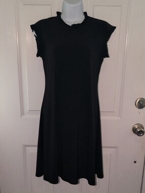Nicole Miller Black Midi Dress with Ruffled Trim
